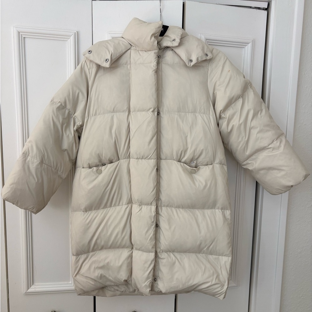 Zara Girls Ecru Longline Puffer Coat